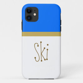 Capa Para iPhone 11 Bloco de Cor Azul Brilhante Texto de Esqui Diverti