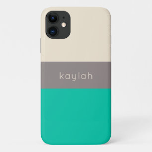 Capa Para iPhone 11 Bloco de Cores Verde de Seafoam Clássico com Nome