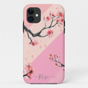 Capa Para iPhone 11 Bloqueio cor-de-rosa com flor de cereja