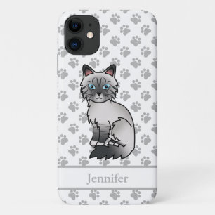Capa Para iPhone 11 Blue Point Tabby Birman / Ragdoll Cat & Name