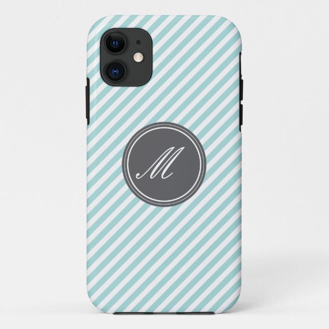 Capa Para iPhone 11 Blue Stripes com caixa iPhone 5 monograma (Verso)