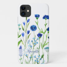 Blue Watercolor Flores Selvagens com nome