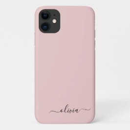 Capa Para iPhone 11 Blush Dusty Pink Girly Script Monograma Nome Moder