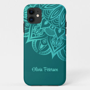 Capa Para iPhone 11 Boho Chic Teal e Turquoise Mandala