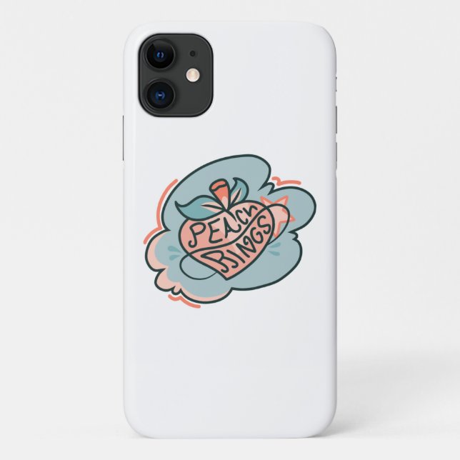 Capa Para iPhone 11 Boho Fofo Fruta do Planeta Azul Rosa Pêssego (Verso)