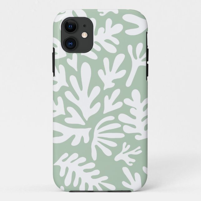 Capa Para iPhone 11 Boho Matisse Botânico Formas Padrão Verde (Verso)