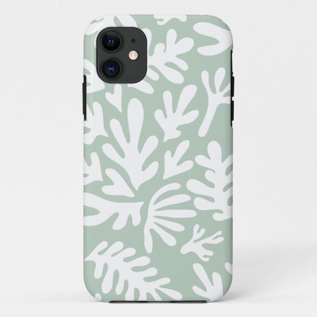 Capa Para iPhone 11 Boho Matisse Botânico Formas Padrão Verde (Verso)