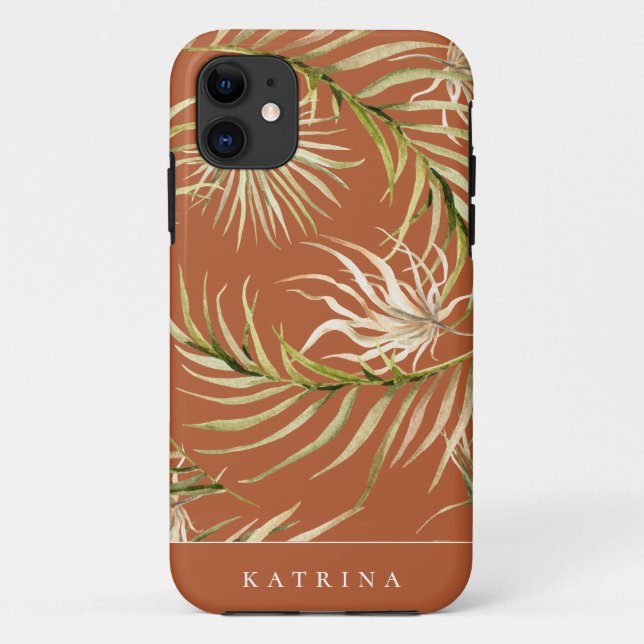 Capa Para iPhone 11 Boho Palm Folha Padrão Queimado Laranja (Verso)