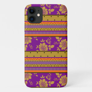 Capa Para iPhone 11 Boho Roxo Mostarda Amarelo Laranja Padrão