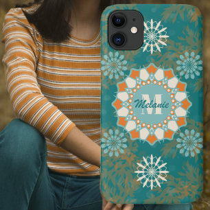Capa Para iPhone 11 Boho Tribal Mandala em Laranja e Teal Variação 1