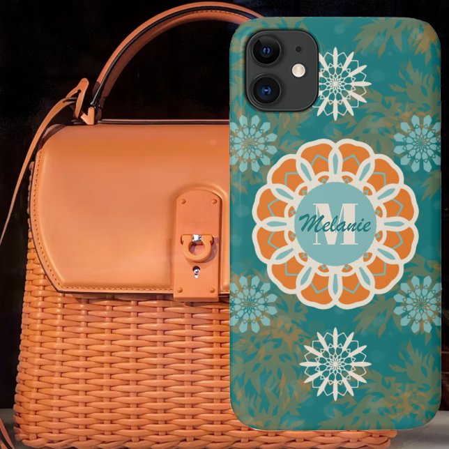 Capa Para iPhone 11 Boho Tribal Mandala em Laranja e Verde Água Variaç (Boho Tribal Mandala in Orange and Teal Variation 3 Case-Mate iPhone Case by Leapfroglisics Shop)