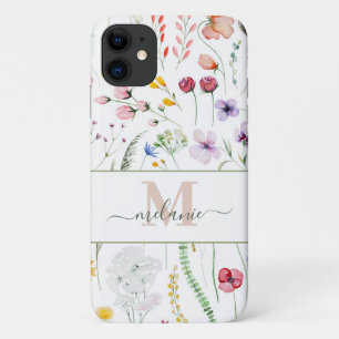 Capa Para iPhone 11 Boho Wildflower Custom Name Monograma