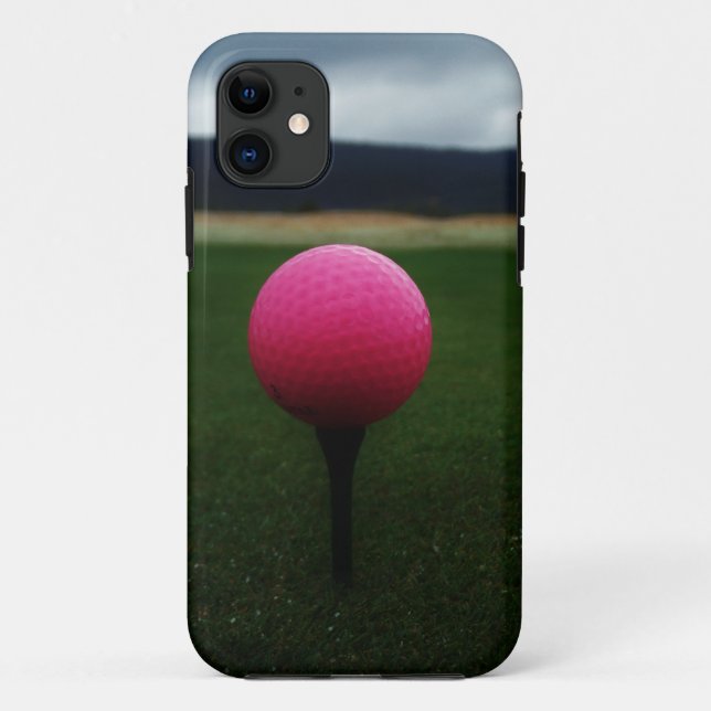 Capa Para iPhone 11 Bola de Golfe Rosa em campo de golfe na montanha (Verso)