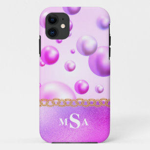 Capa Para iPhone 11 Bolhas de Monograma, Cor-de-rosa, cor-de-rosa, Gir