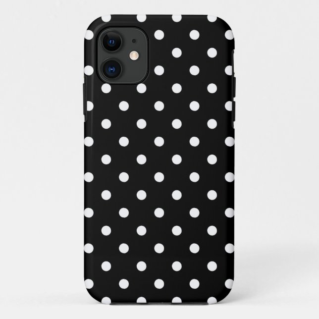 Capa Para iPhone 11 Bolinhas brancas médias no preto (Verso)