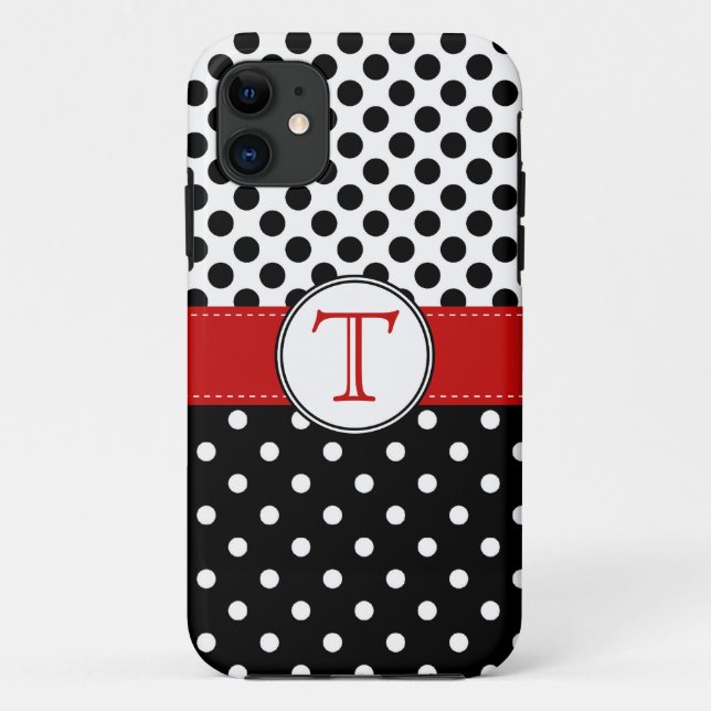 Capa Para iPhone 11 Bolinhas brancas pretas rachadas RedvMonogram (Verso)