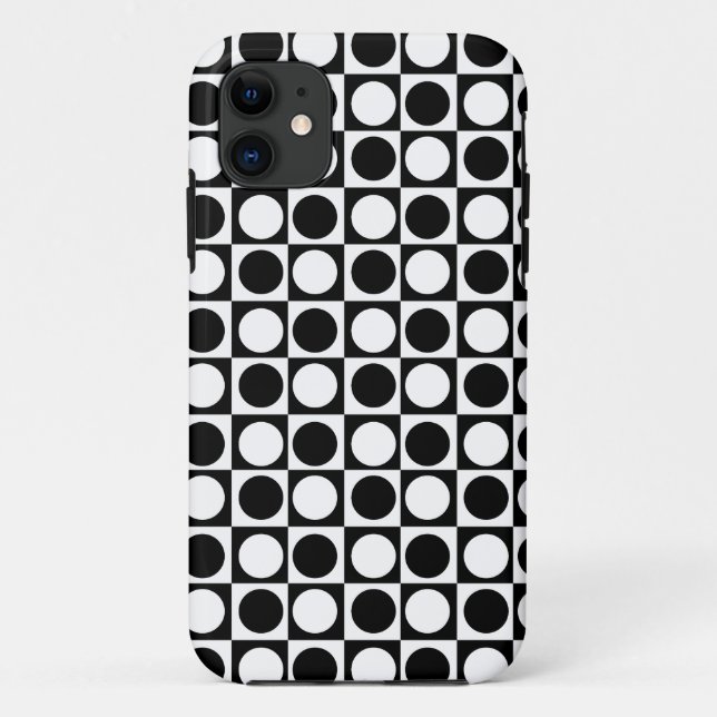 Capa Para iPhone 11 Bolinhas brancas pretas verificadas (Verso)