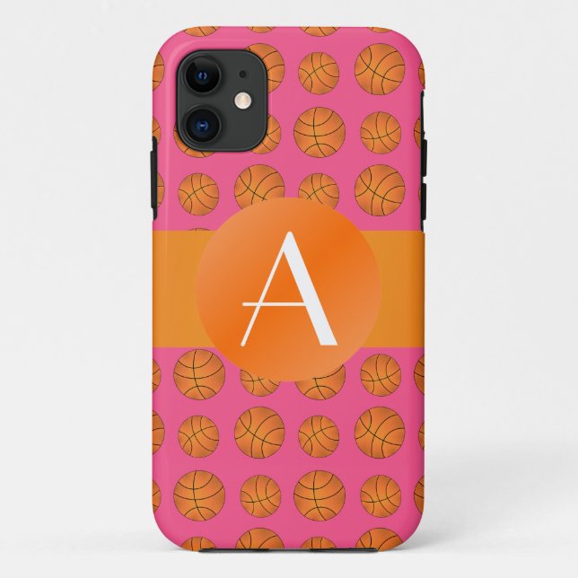 Capa Para iPhone 11 Bolinhas de cesto rosa monograma (Verso)