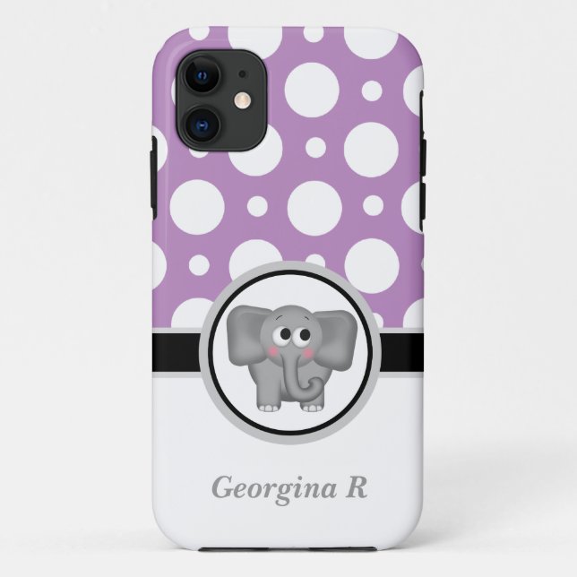 Capa Para iPhone 11 Bolinhas de elefante roxa e branca iPhone 5 Case (Verso)