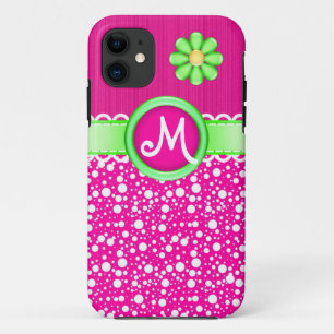 Capa Para iPhone 11 Bolinhas de Monograma e iPhone 5 de Flor Cute