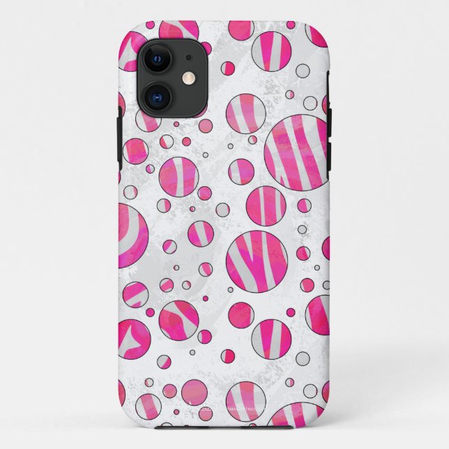 Capa Para iPhone 11 Bolinhas de zebra branca e rosa quente (Verso)