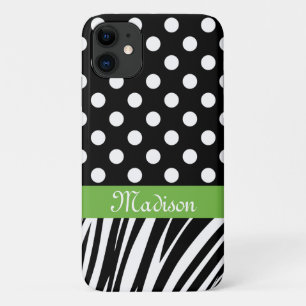 Capa Para iPhone 11 Bolinhas Negras Zebra Stripe Nome Verde