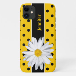 Capa Para iPhone 11 Bolinhas pretas e amarelas, caso Daisy iPhone 11