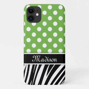 Capa Para iPhone 11 Bolinhas Verdes Zebra Stripe Black Name