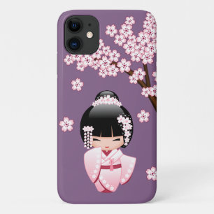 Capa Para iPhone 11 Boneca White Kimono Kokeshi - Garota Gisha Bonita