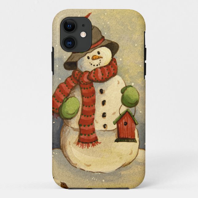 Capa Para iPhone 11 Boneco de neve 4905 & Birdhouse (Verso)