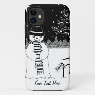 Capa Para iPhone 11 boneco de neve com cachecol e chapéu preto e bran
