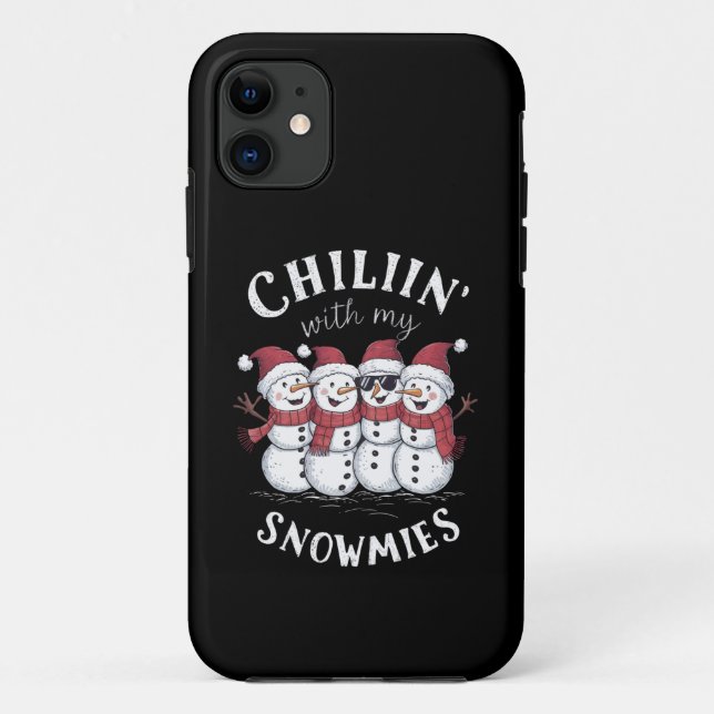Capa Para iPhone 11 Boneco de Neve de Natal Relaxando Com Meus Amigos  (Verso)