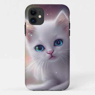 Capa Para iPhone 11 Bonita Fantasia Branca Fluffy Cat