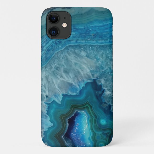 Capa Para iPhone 11 Bonita Pedra Azul De Agato (Verso)