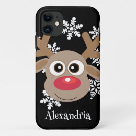 Capa Para iPhone 11 Bonita Reindeer Cartoon de Natal, Branca Preta