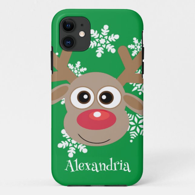 Capa Para iPhone 11 Bonita Reindeer Cartoon de Natal Verde (Verso)
