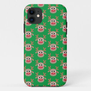 Capa Para iPhone 11 Bonita Reindeer Cartoon Padrão de Natal Verde
