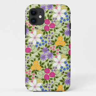 Capa Para iPhone 11 Bonito Abelhas e Buttercups Floral