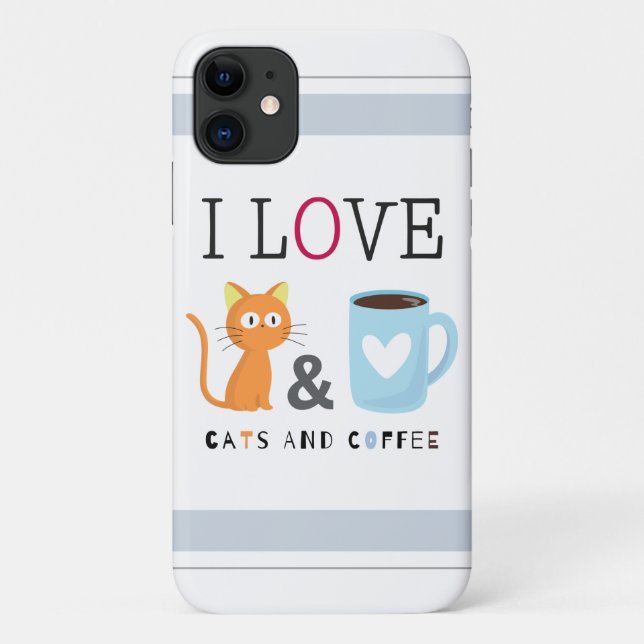 Capa Para iPhone 11 Bonito Adoro Gatos e Café Branco (Verso)