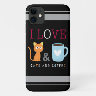 Capa Para iPhone 11 Bonito, adoro gatos e café preto