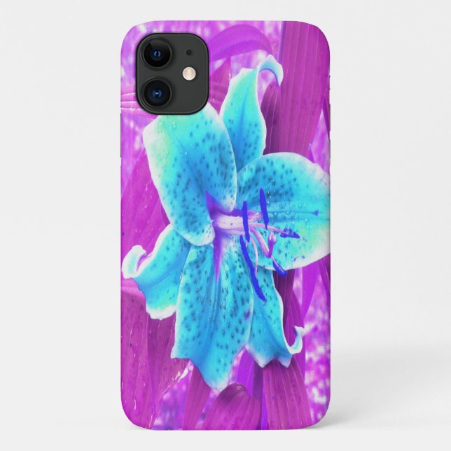 Capa Para iPhone 11 Bonito Aqua Blue Stargazer Lily em Roxo (Verso)