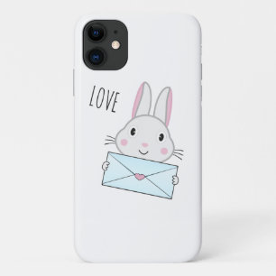 Capa Para iPhone 11 Bonito coelhinho segurando carta de amor