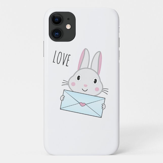 Capa Para iPhone 11 Bonito coelhinho segurando carta de amor (Verso)