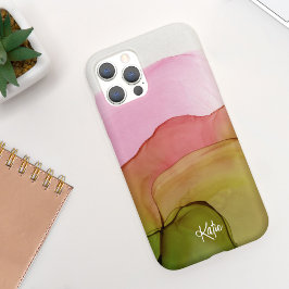 Capa Para iPhone 11 Bonito Cor Verde Rosa Cor-de-Água Rosa com Nome