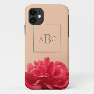 Capa Para iPhone 11 Bonito Creme Rosa Monograma Floral Monograma Inici