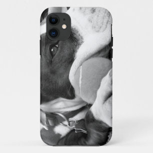 Capa Para iPhone 11 bonito e triste cão pitbull preto branco com bola