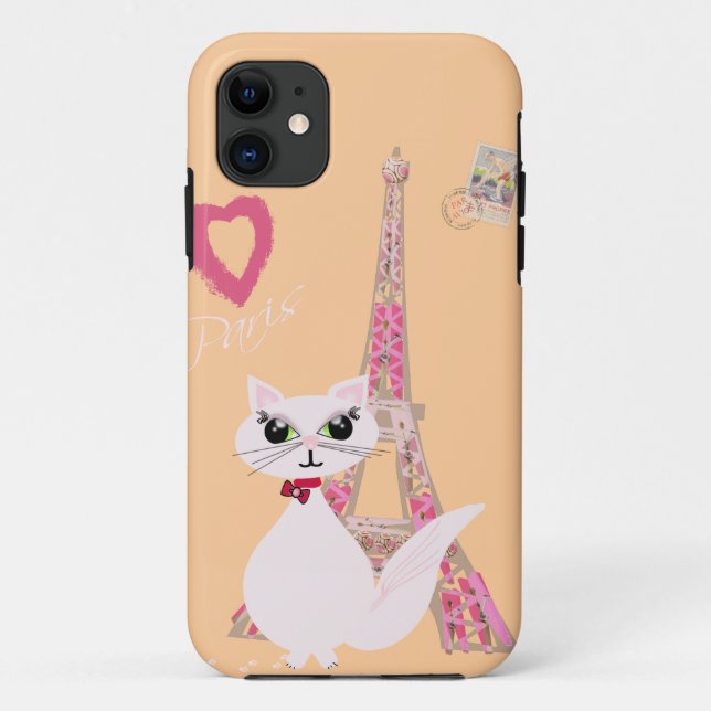 Capa Para iPhone 11 Bonito Eu Adoro gato de Paris (Verso)