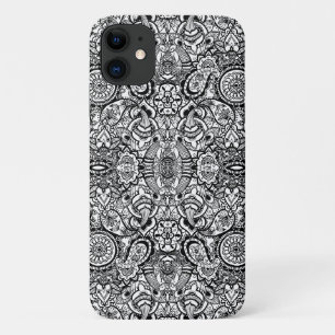 Capa Para iPhone 11 Bonito floral paisley preto e branco