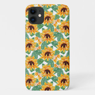 Capa Para iPhone 11 Bonito Girassóis Padrão Amarelo e Verde