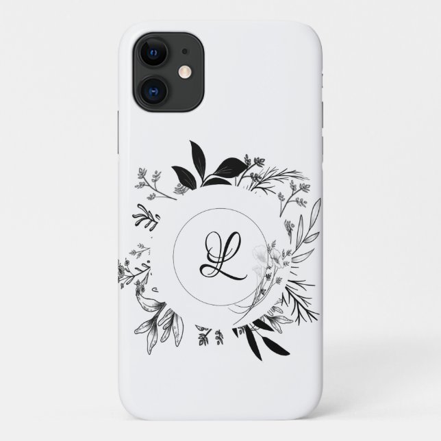 Capa Para iPhone 11 Bonito Monograma de Porodle Flores Selvagens (Verso)